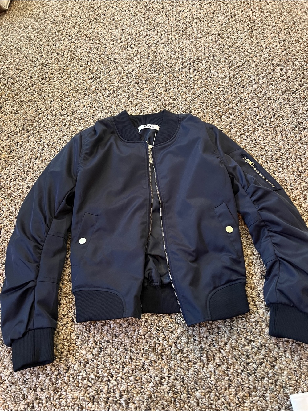 Navy Bomber Jacket with Ribbed Trim